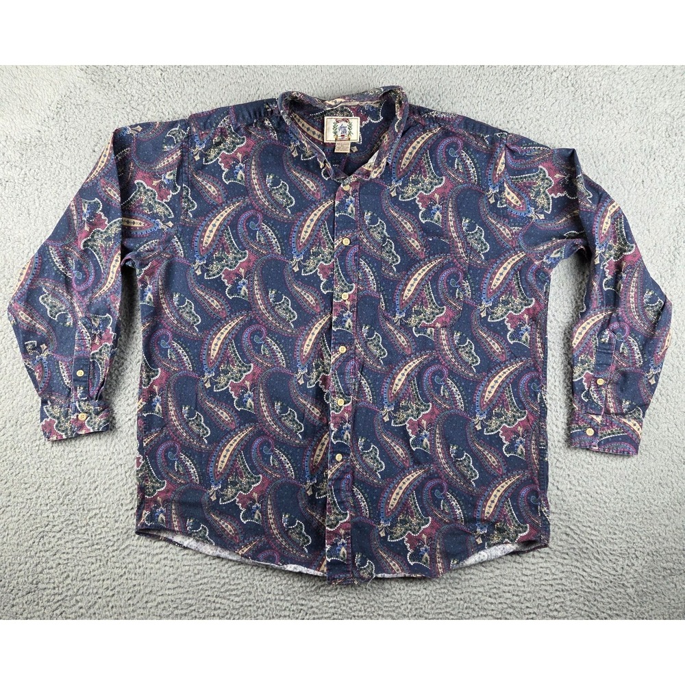Vintage Sears Roebuck Shirt Mens Purple Paisley Retro Disco Button Down